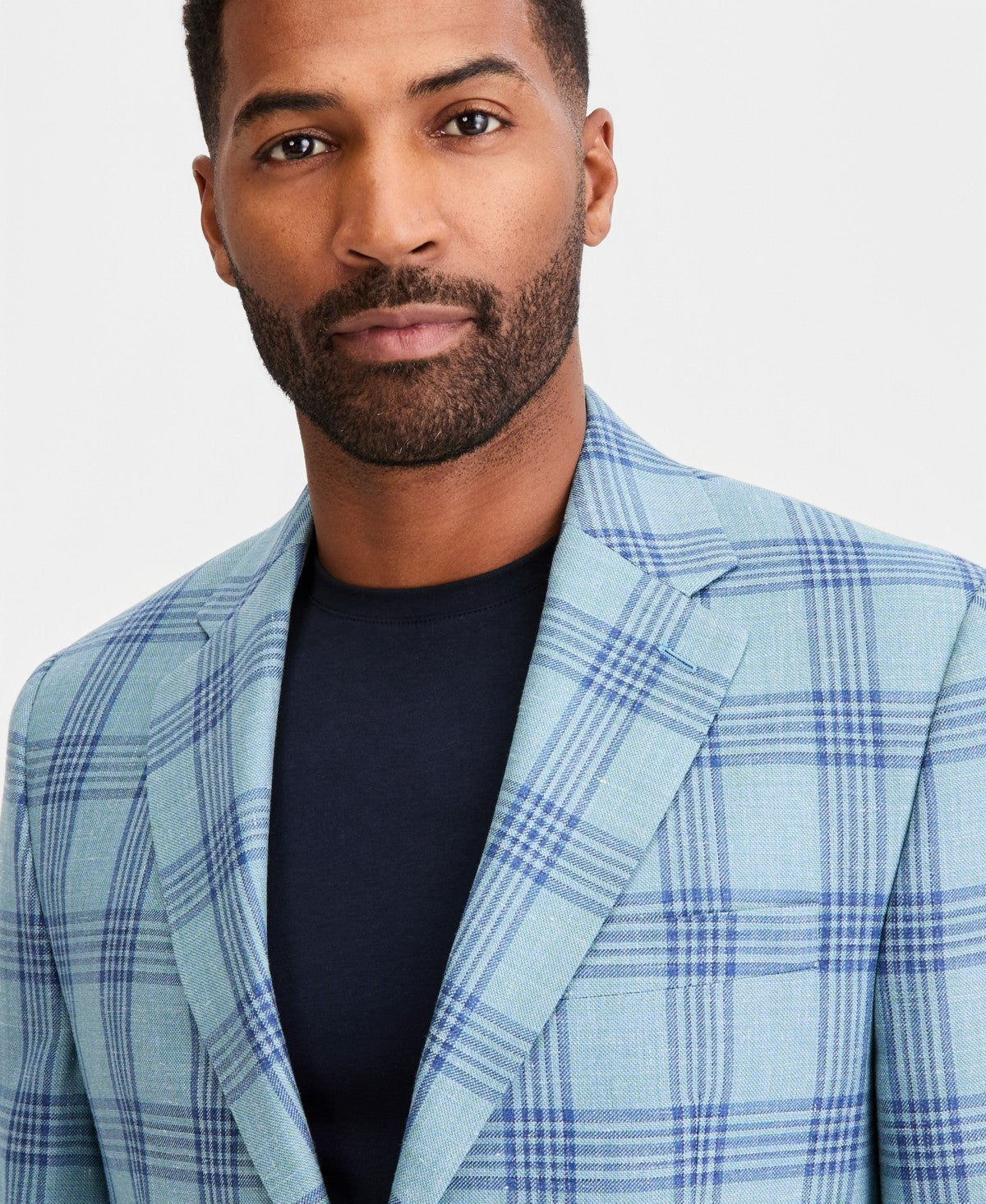 Michael Kors Mens Classic fit Wool Linen Sport Coat Blazer 44 S Green Blue Plaid