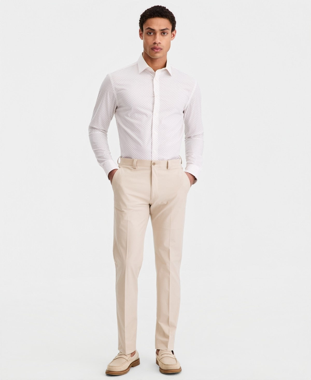 Calvin Klein Mens Slim fit Cotton Dress Pants 34 / 30 Tan Beige Solid