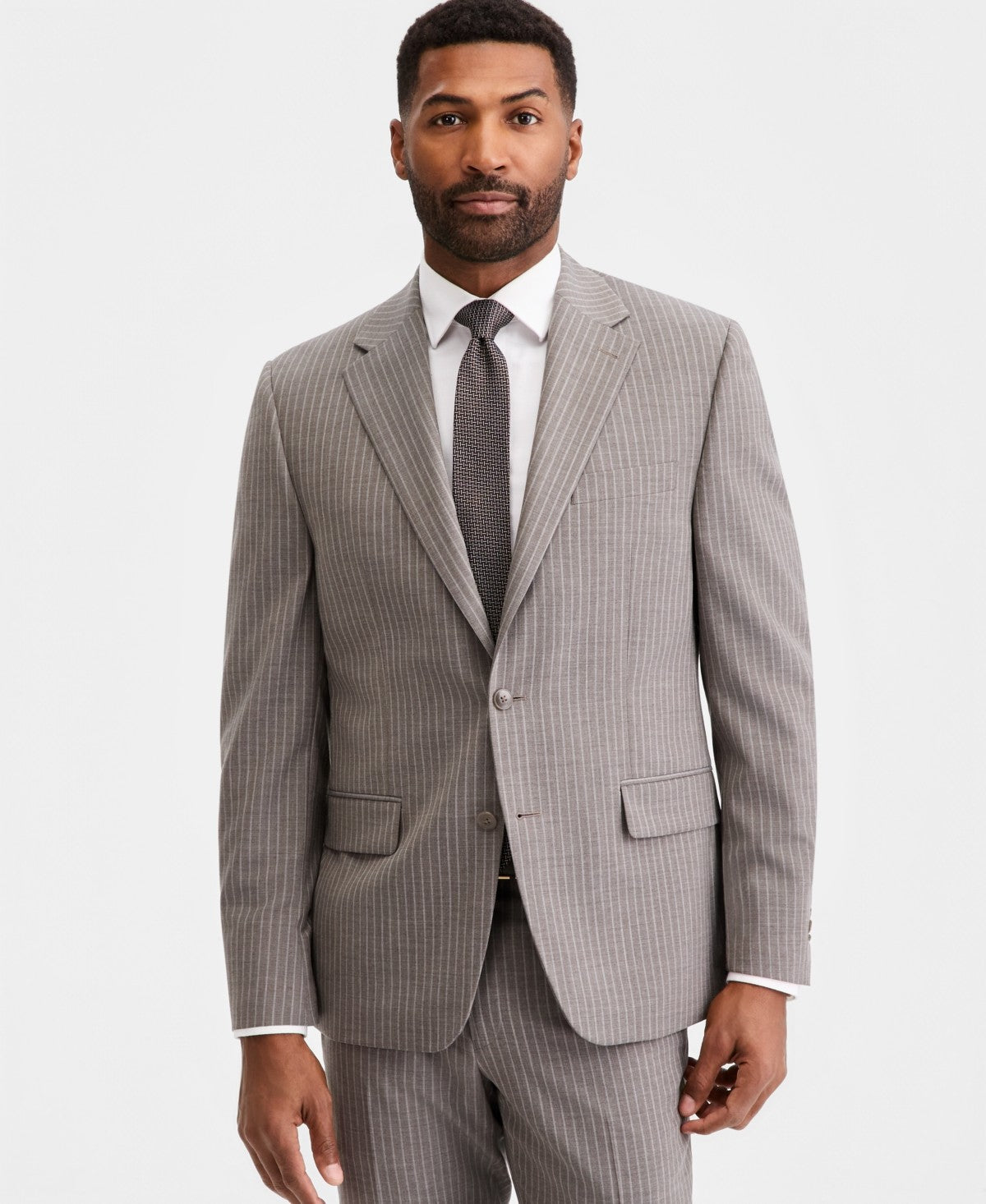 Michael Kors Mens Classic fit Wool Suit Jacket Blazer 44 L Light Brown Pinstripe