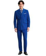 Kenneth Cole Mens Slim Double Breasted 2 Piece Suit 42 S Pants 35 / 32 Blue
