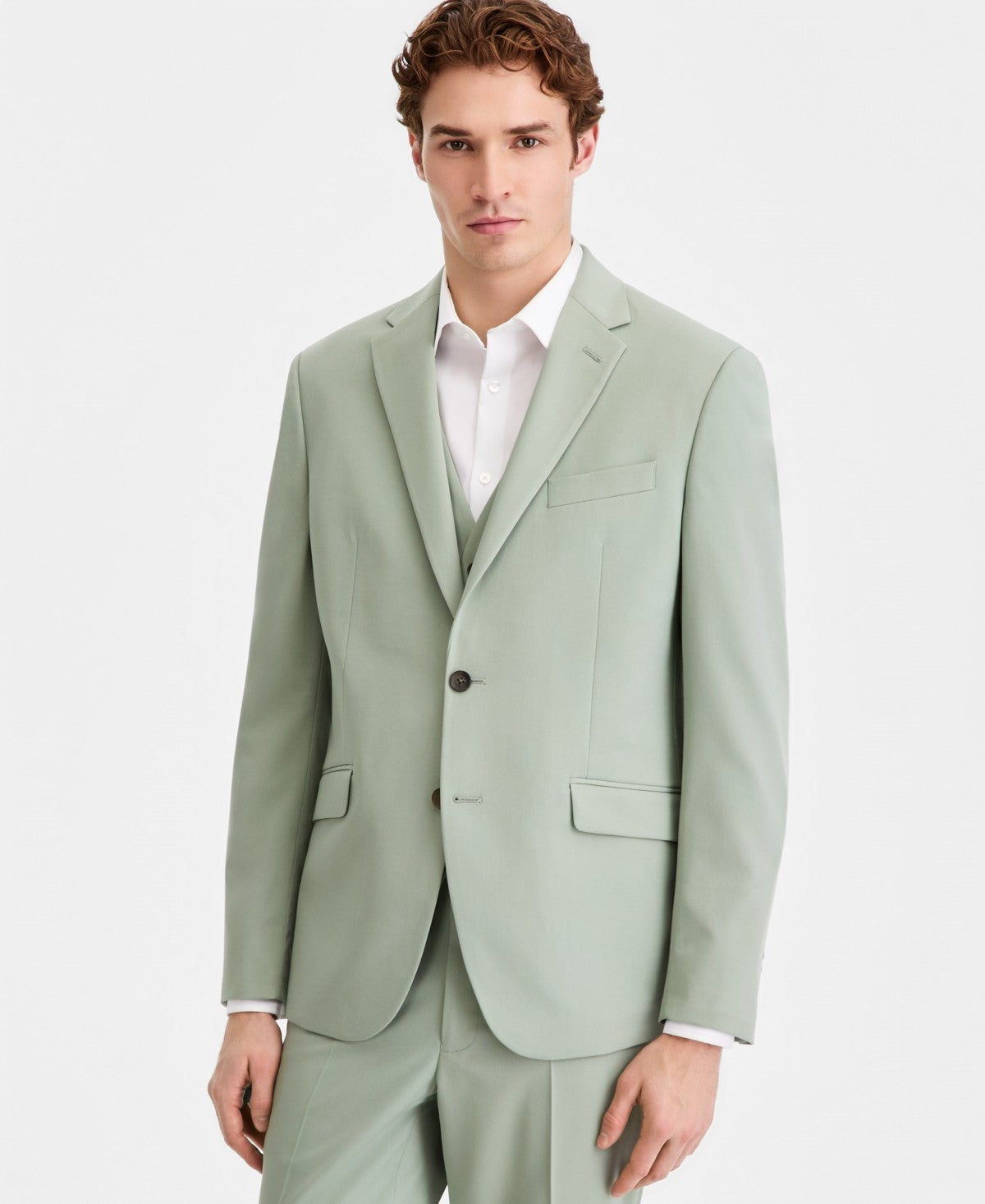 Kenneth Cole Mens Slim fit 3 Piece Vested Suit 36 S Pants 29 / 32 Green Solid