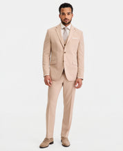 Kenneth Cole Mens Slim fit 3 Piece Vested Suit 38 S Pants 31 / 32 Beige