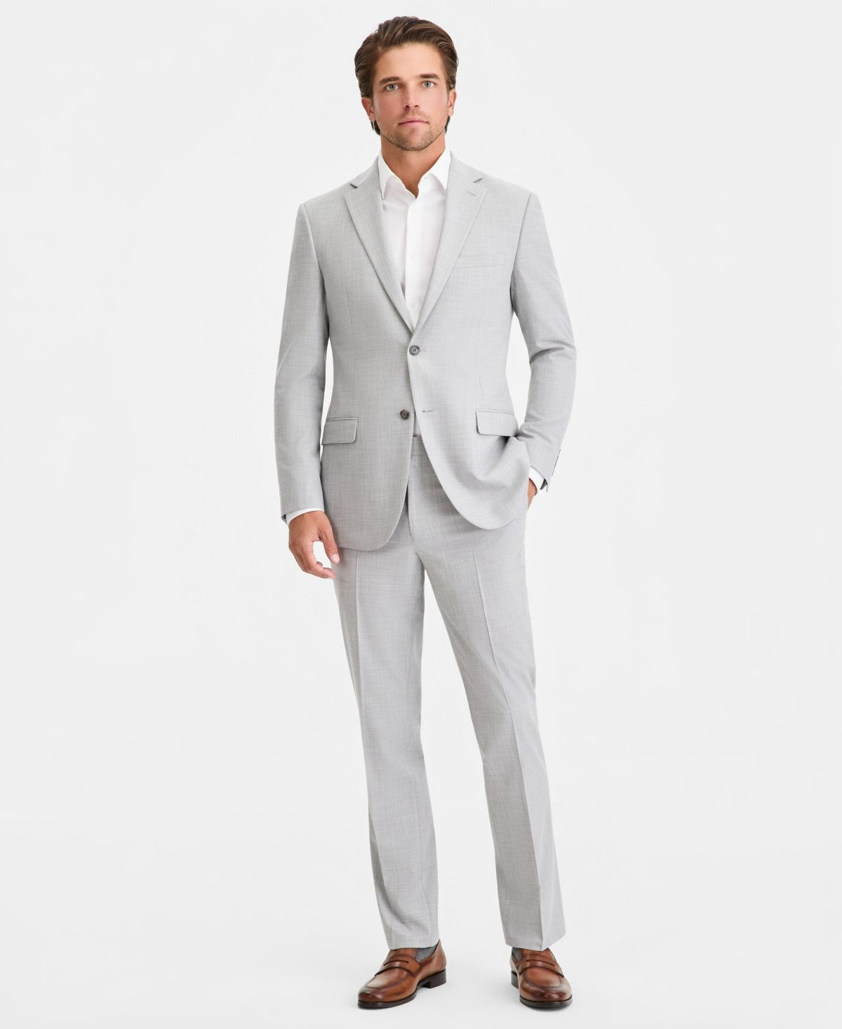 Dkny Mens Modern fit 2 Piece Suit 38 R Pants 31 / 32 Light Gray Solid
