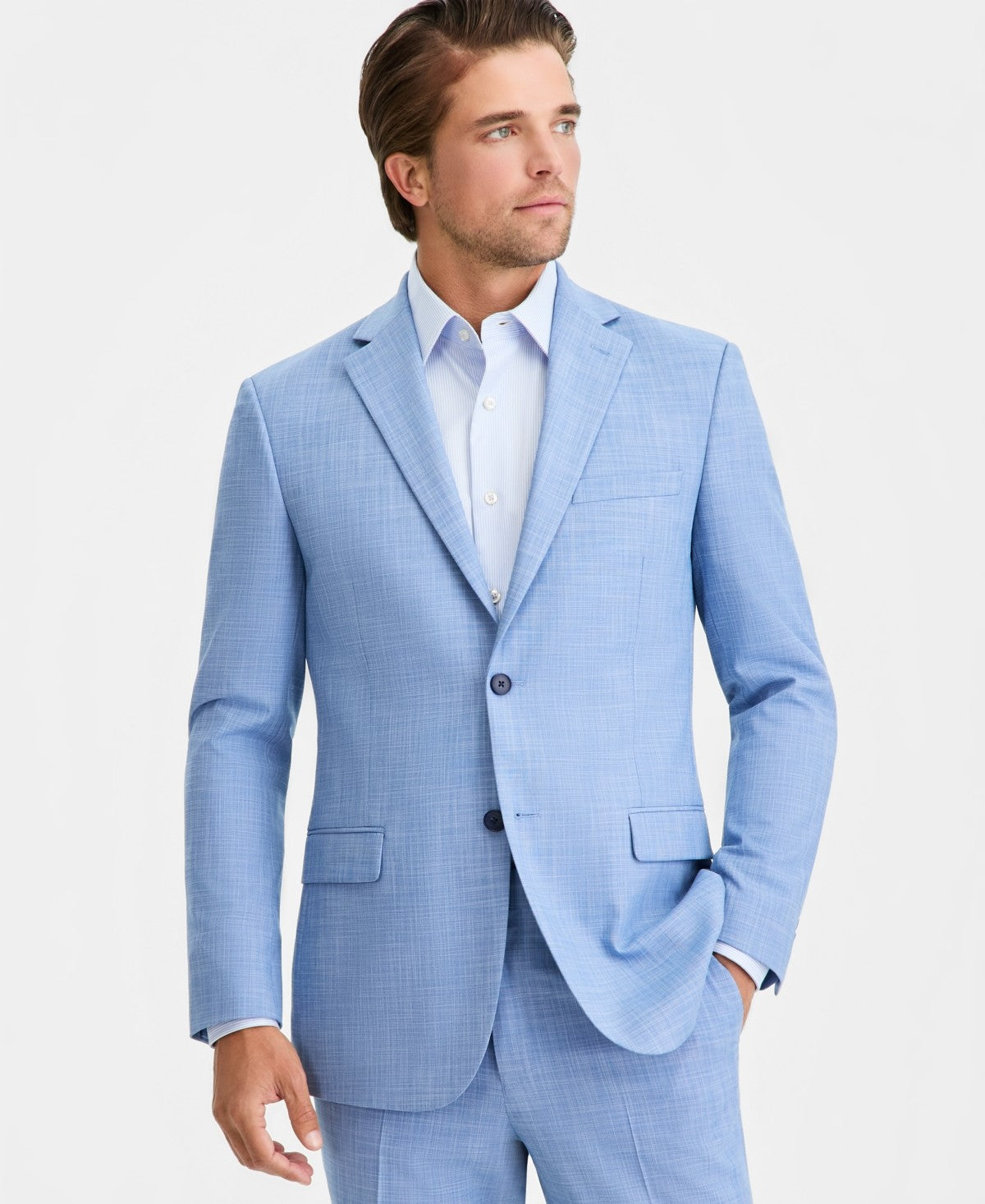 Dkny Mens Modern fit 2 Piece Suit 44 R Pants 37 / 32 Light Blue Solid