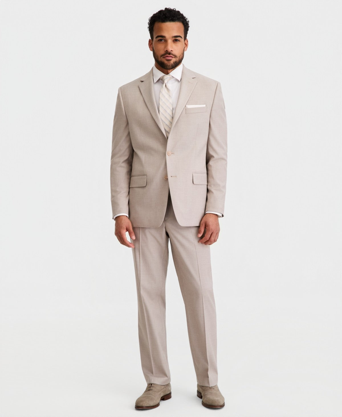 Perry Ellis Portfolio Mens Modern fit 2 Piece Suit 42 L Pants 35 / 34 Light Tan