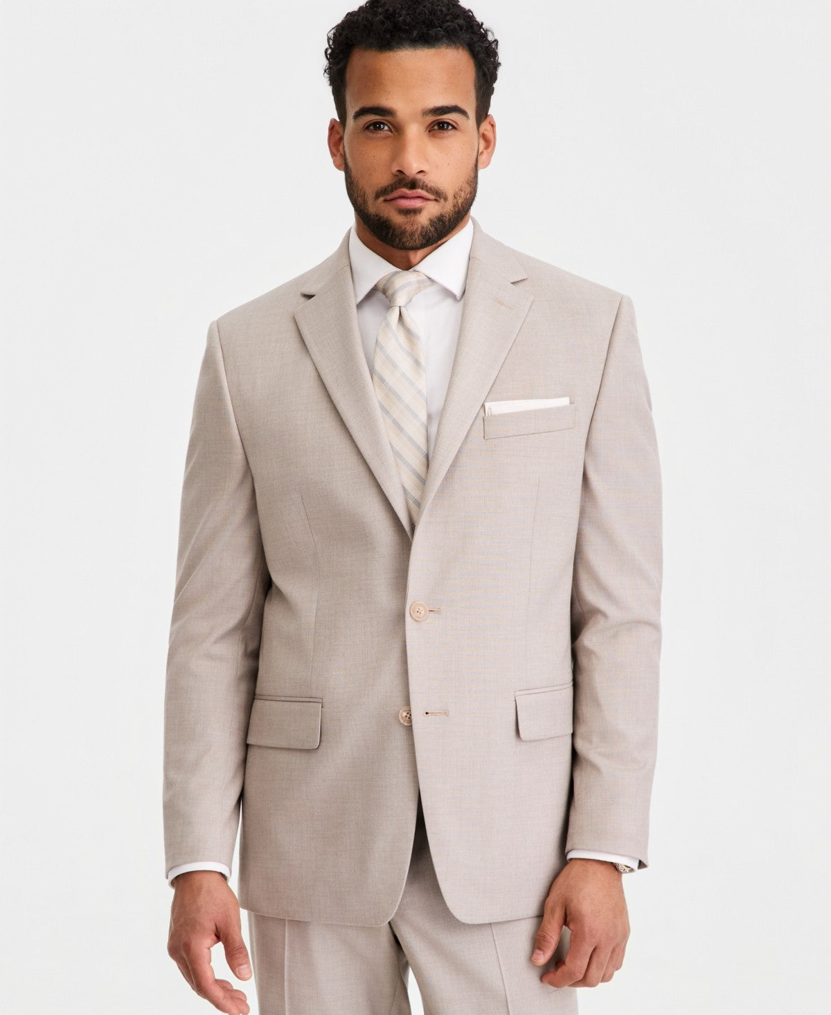 Perry Ellis Portfolio Mens Modern fit 2 Piece Suit 42 L Pants 35 / 34 Light Tan