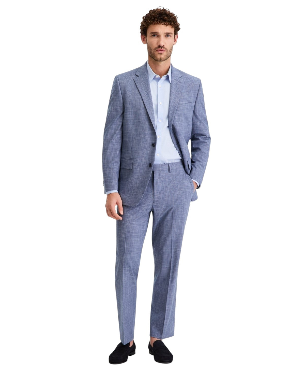 Perry Ellis Portfolio Mens Modern fit 2 Piece Suit 50 L Pants 44 / 33 Blue Solid