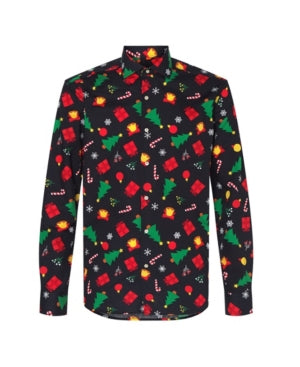 OppoSuits Mens Christmas Icon Button Down Shirt Black Combo Medium