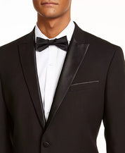 Kenneth Cole Reaction Men's Slim-Fit Stretch Black Peak Tuxedo Suit 44L 37 x 32