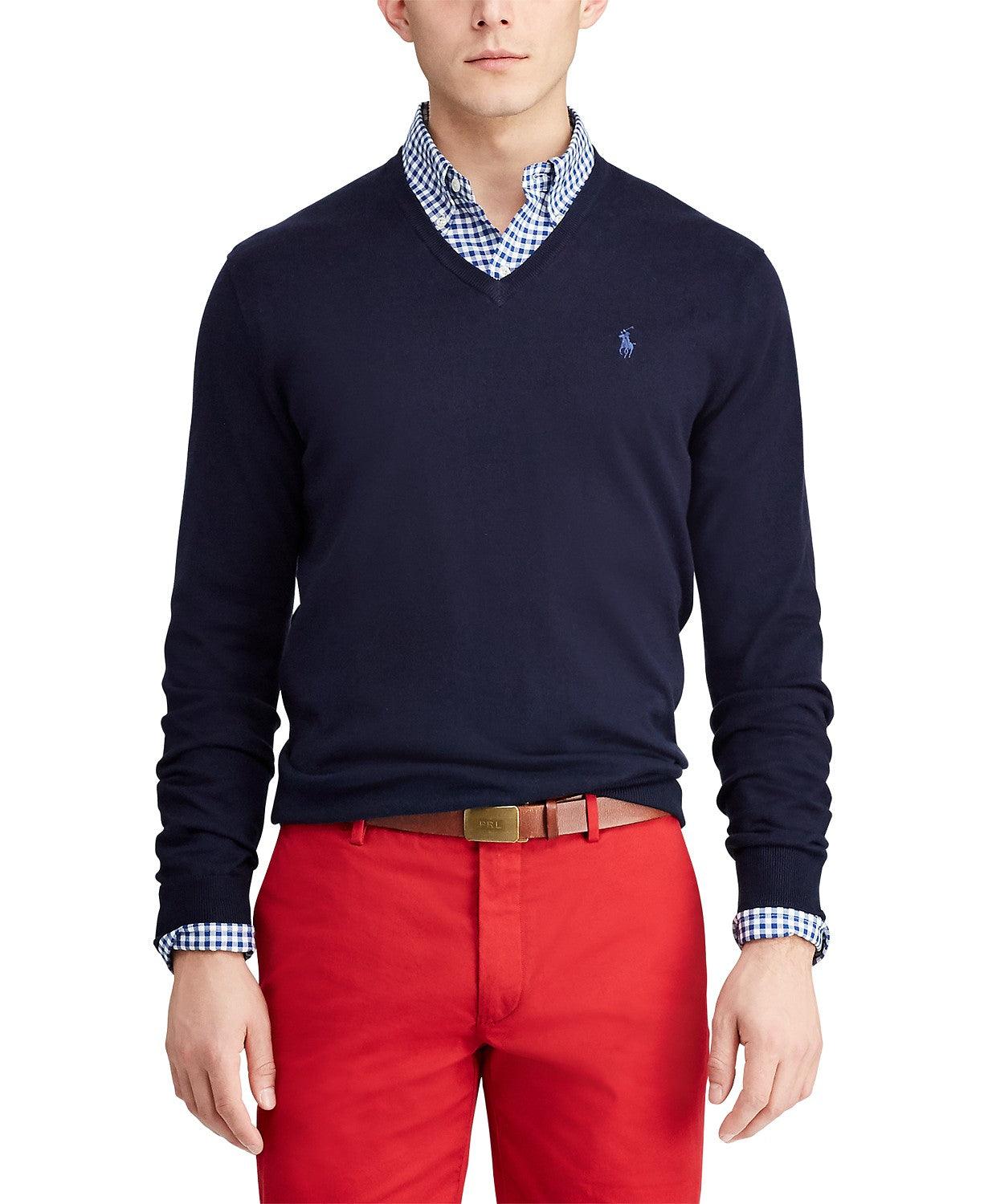 Polo Ralph Lauren Men's Cotton V-Neck Sweater Hunter Navy 2XL