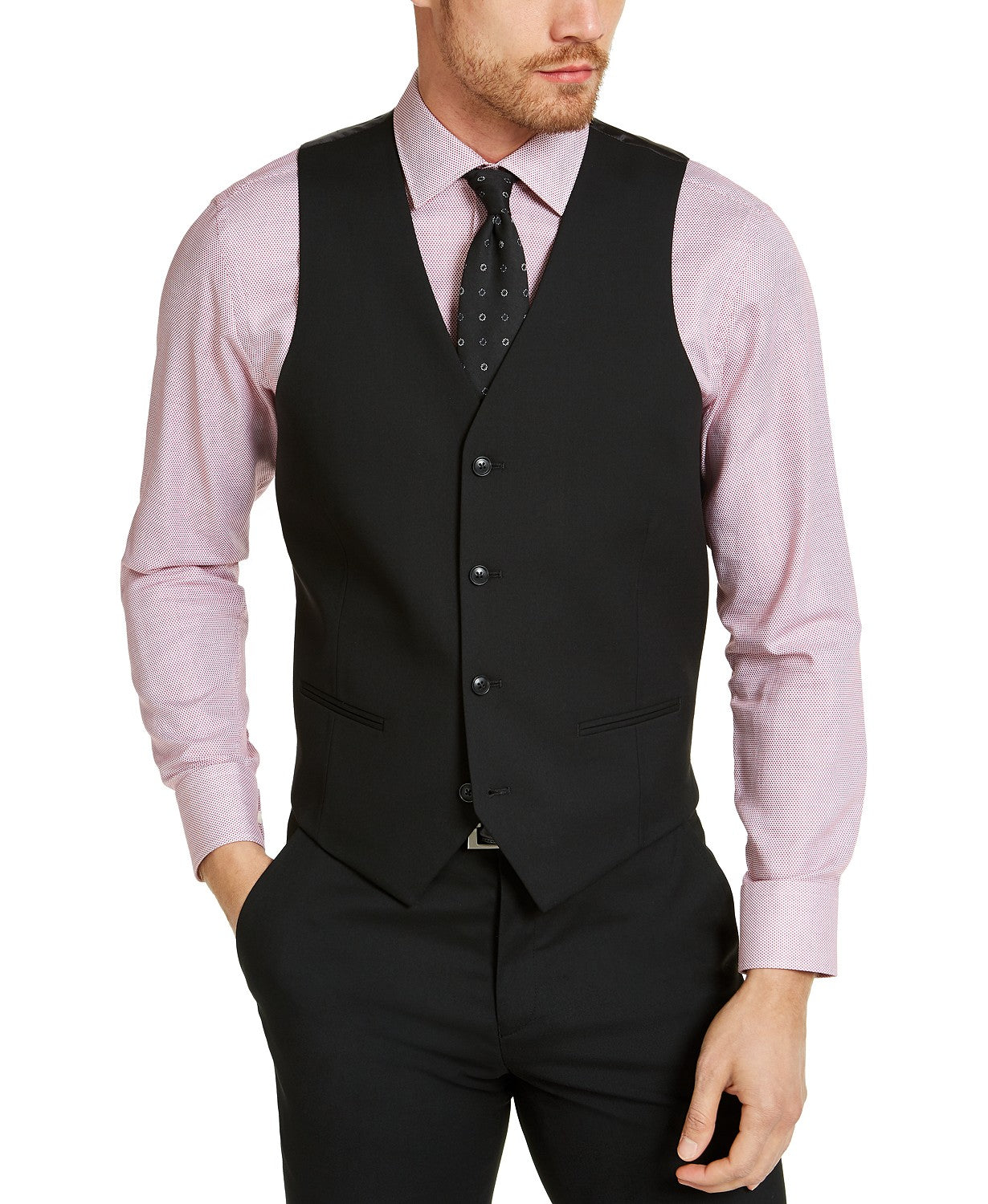 Alfani Mens Slim fit Button-Up Vest Small Black Solid Stretch