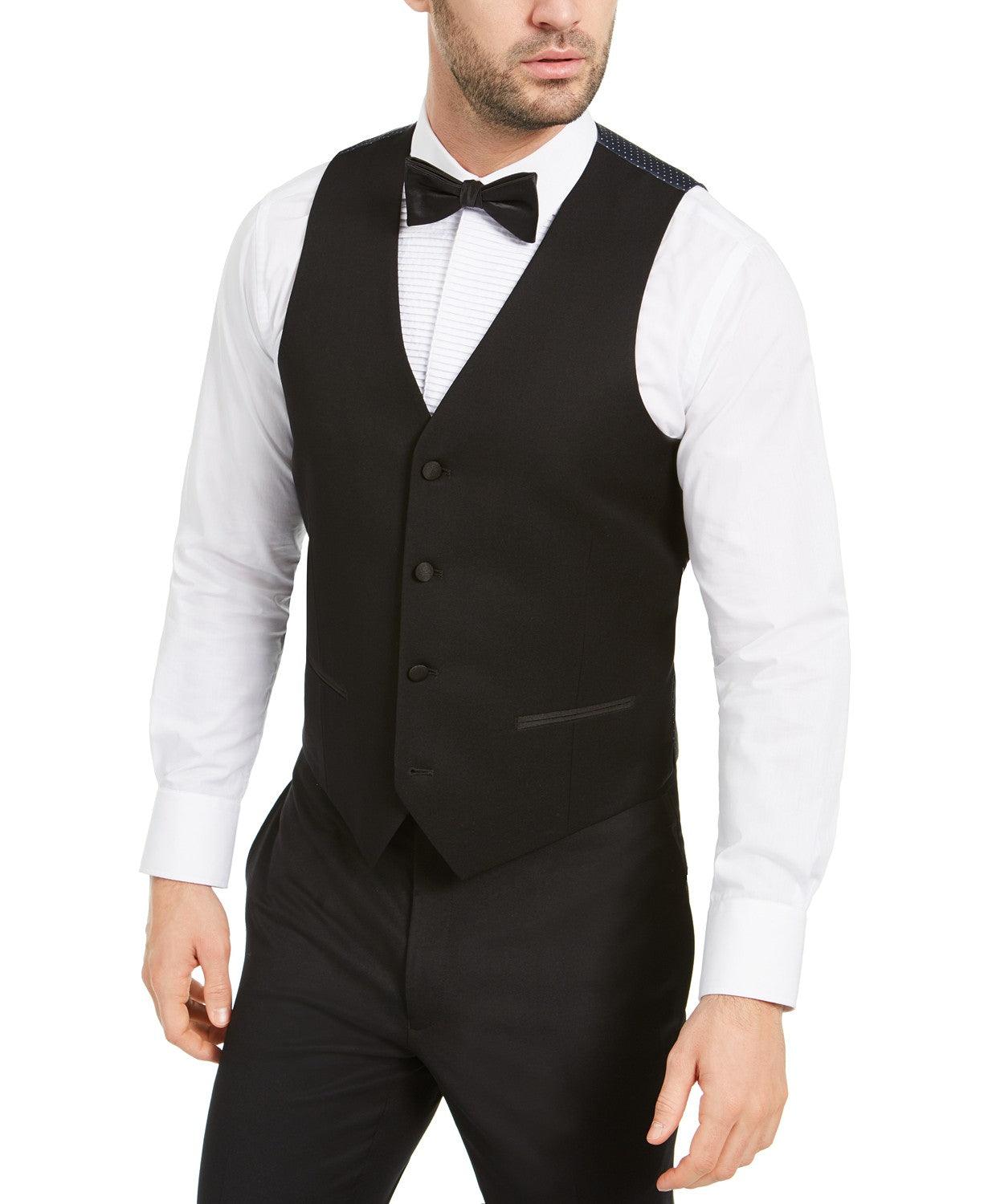 Alfani Mens Slim fit Button-Up Tuxedo Vest XL Black Solid Stretch