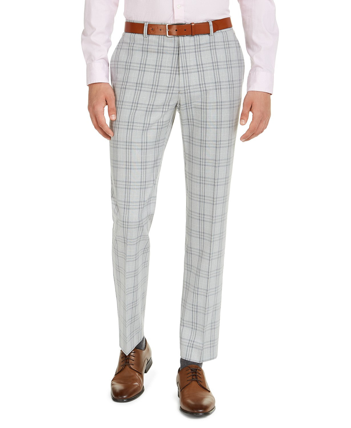 Tommy Hilfiger Men's Modern-Fit TH Flex Stretch Grey Plaid Dress Pants 38 x 30