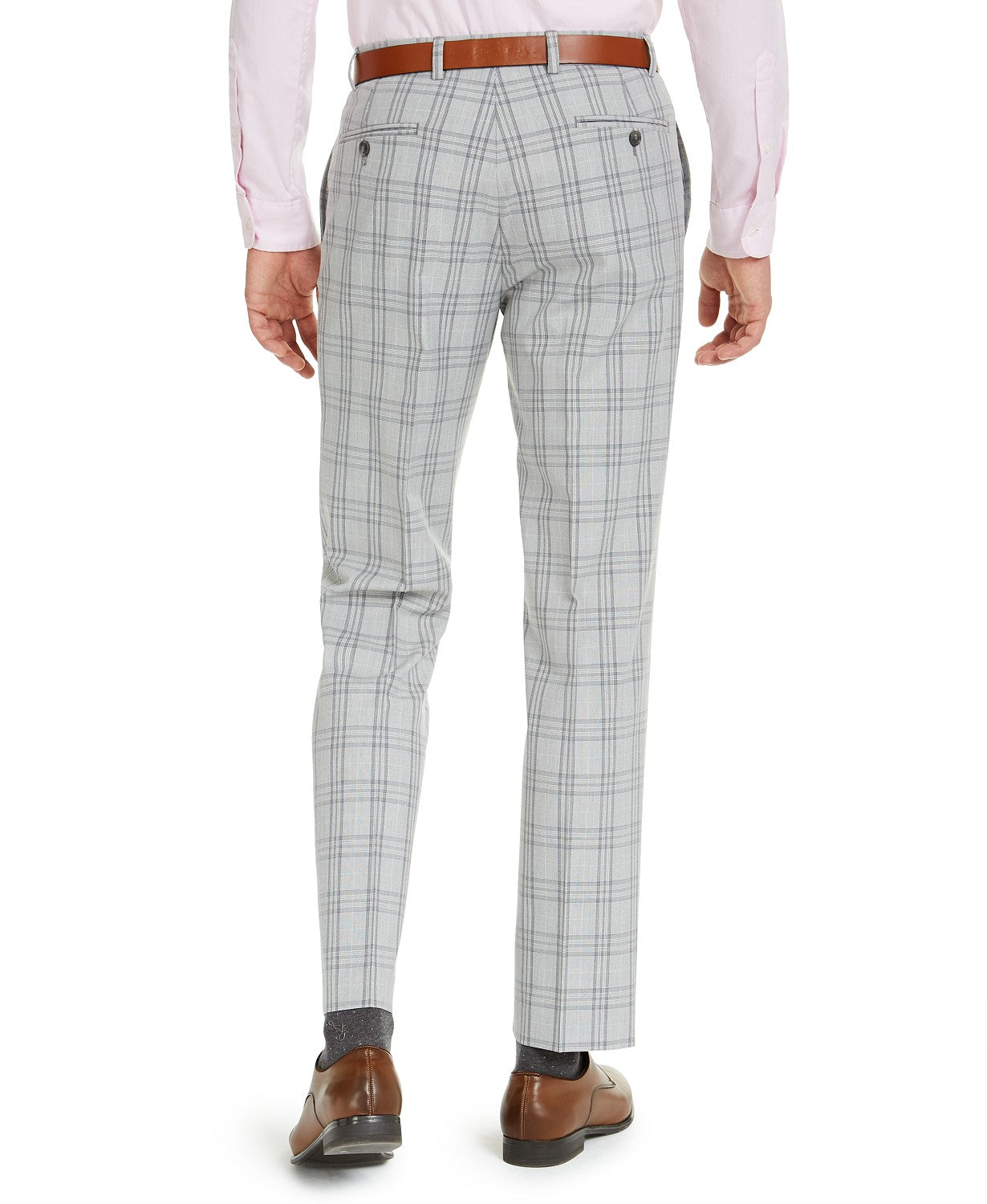 Tommy Hilfiger Men's Modern-Fit TH Flex Stretch Grey Plaid Dress Pants 38 x 30
