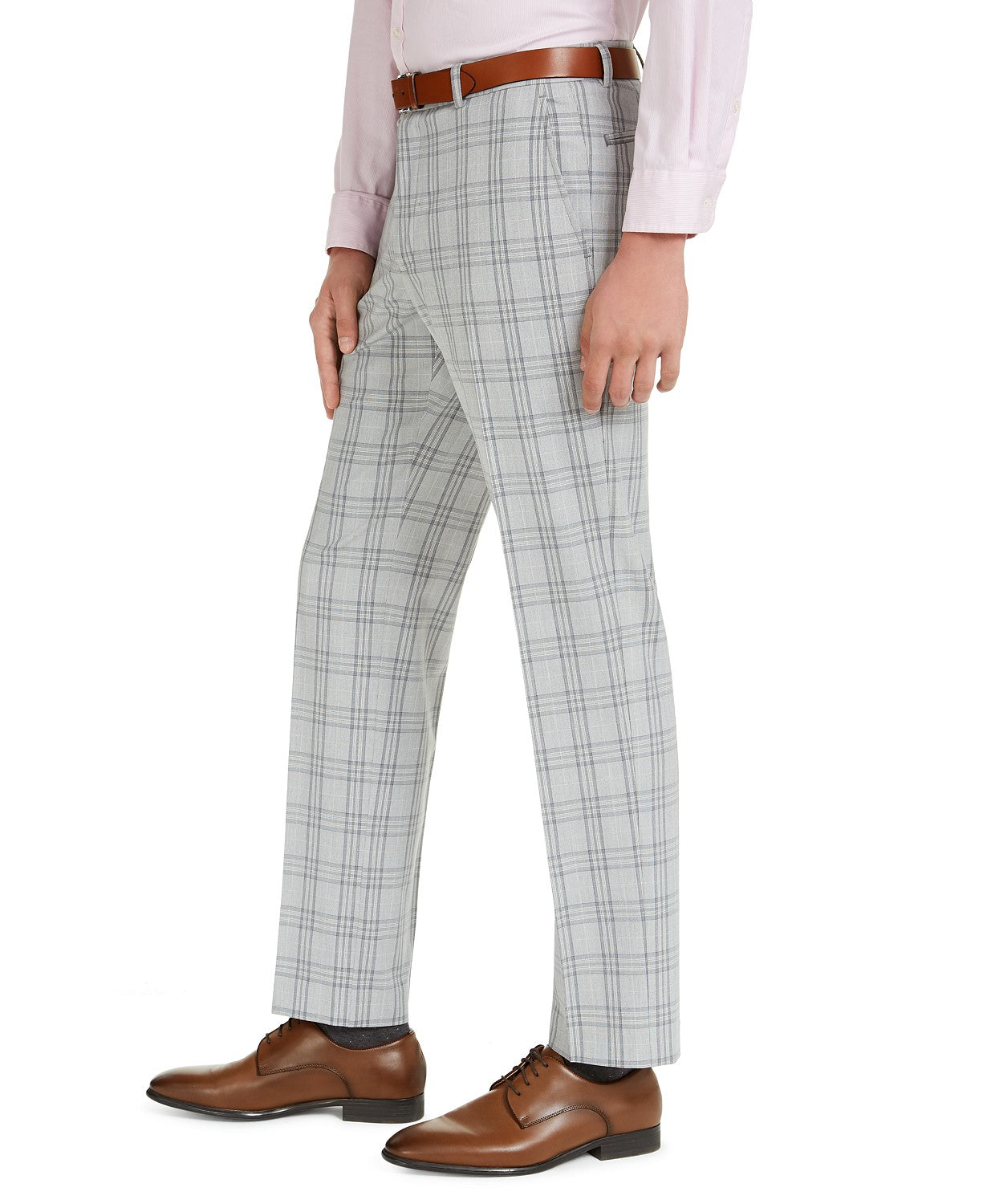 Tommy Hilfiger Men's Classic-Fit TH Flex Stretch Grey Plaid Dress Pants 32 x 30
