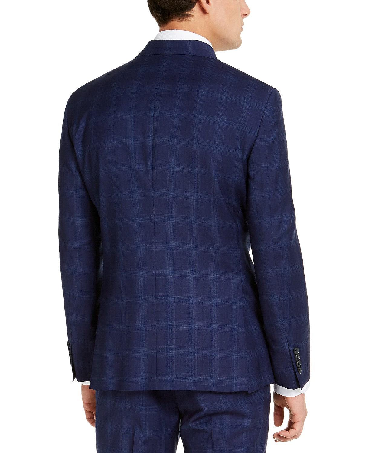 DKNY Men's Modern-Fit Stretch Suit Jacket Blue Plaid 38R