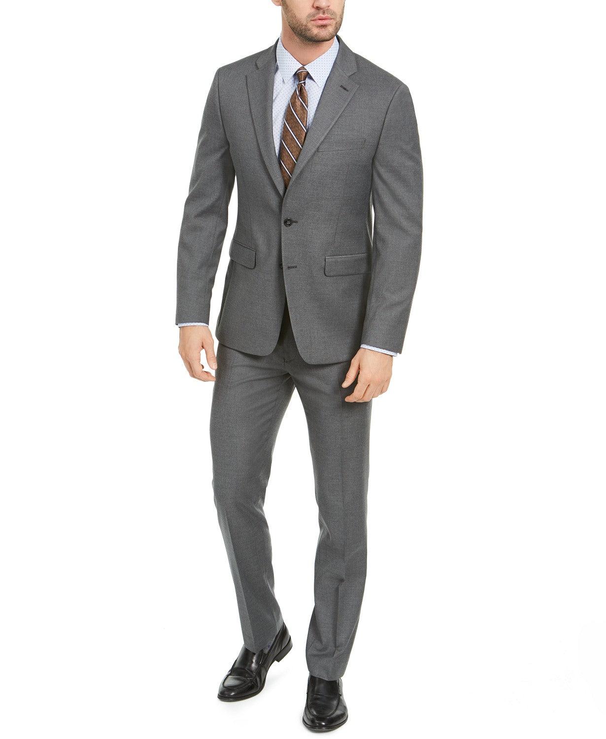 Van Heusen Men's Flex Solid Slim Fit Suit 40S / 33 x 30 Grey Flat Pant