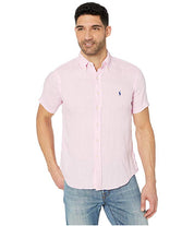 Polo Ralph Lauren Men's Short Sleeve Linen Button Down Shirt Pink XS