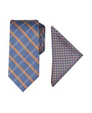 Nautica Mens Regular fit Tie Necktie One Size Orange Marion Grid