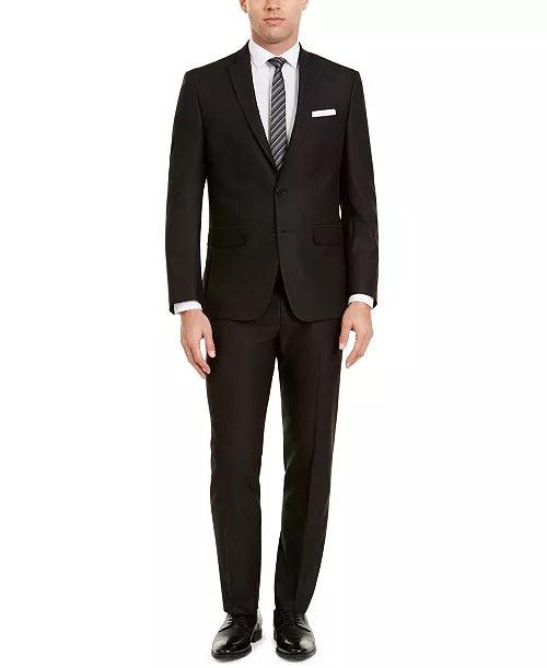 Van Heusen Mens Slim fit 2 Piece Suit 37 R / 30 Waist Black Solid Stretch