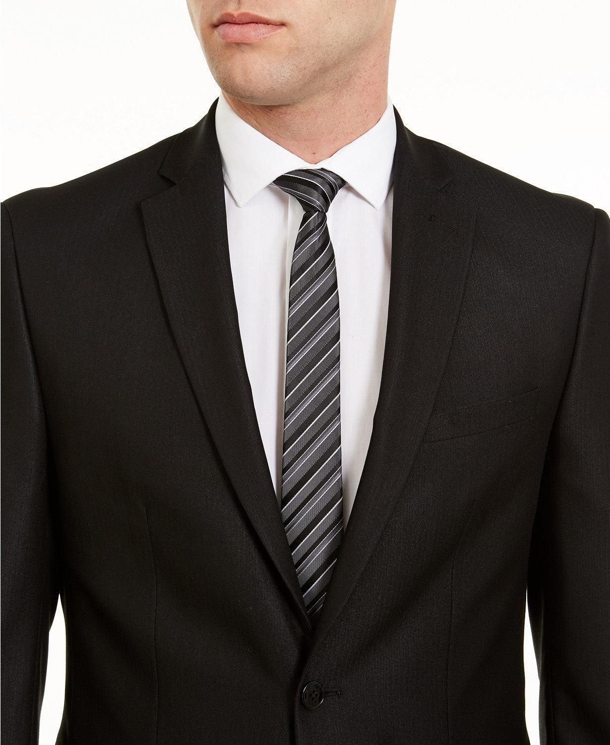 Van Heusen Men's Flex Plain Black Herringbone Slim-Fit 46R JACKET ONLY