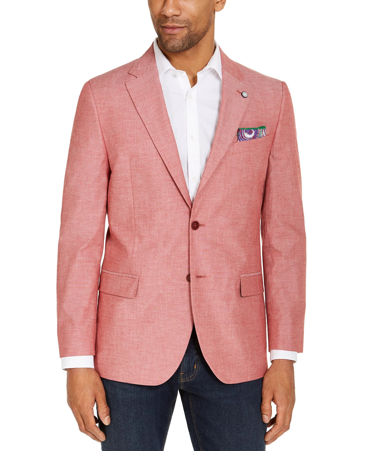 Nautica Mens Modern fit Sport Coat Blazer 44 R Light Red Solid Stretch