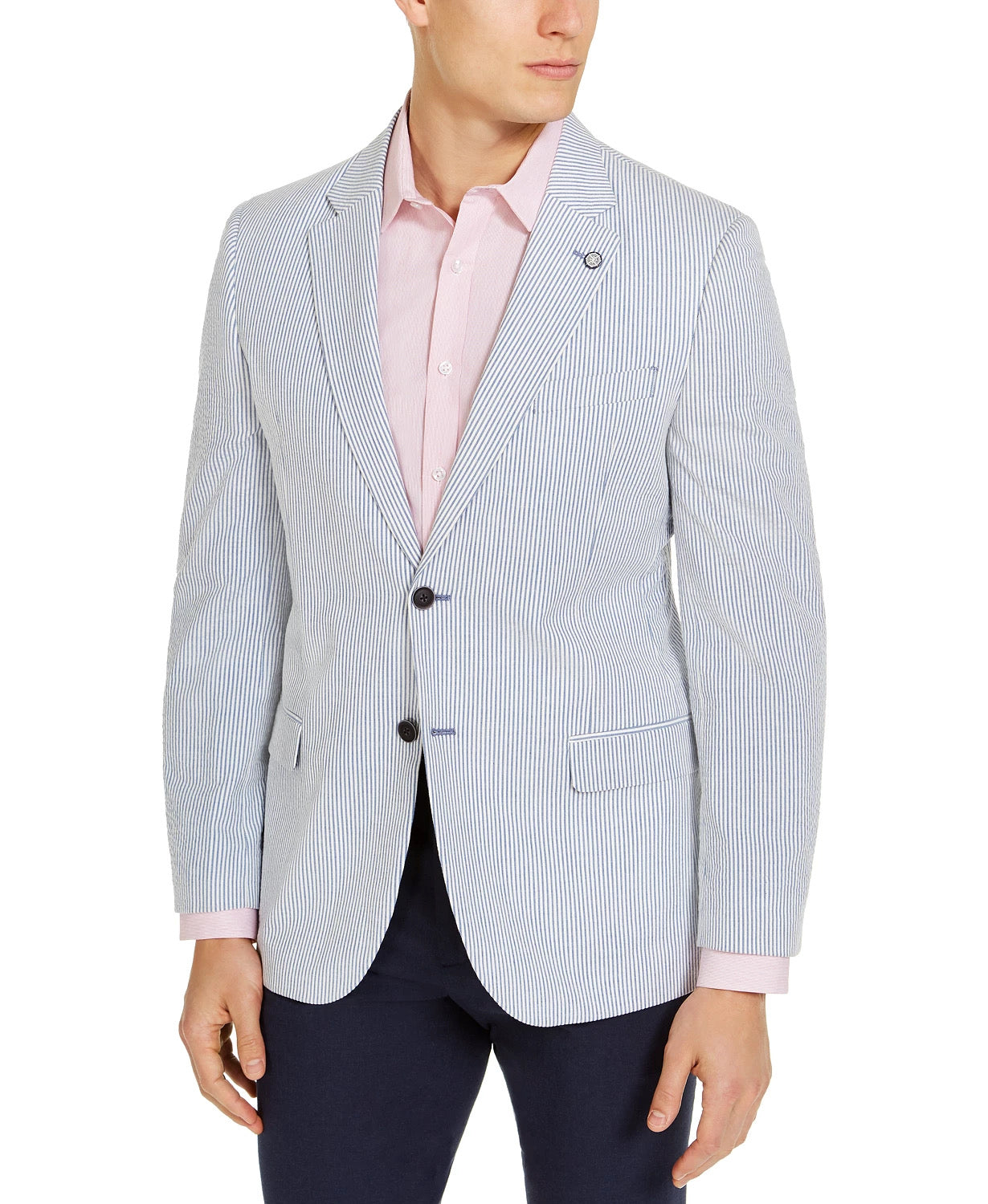 Nautica Mens Modern fit Seersucker Sport Coat Blazer 38 R Light Blue Striped