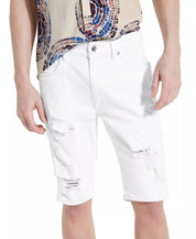 GUESS Mens Destroyed Denim Shorts White 38
