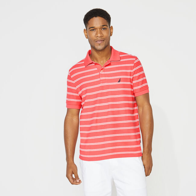 Nautica Striped Classic Fit Deck Short Sleeve Polo Shirt Pink Small