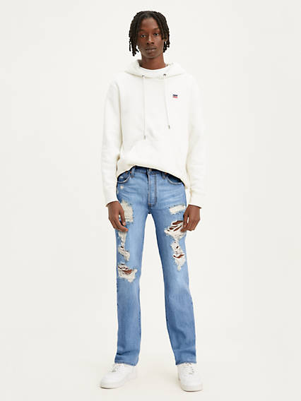 Levi's Men's 501 Original Fit Button Fly Ripped Jeans Shuttle Blue 30 x 34