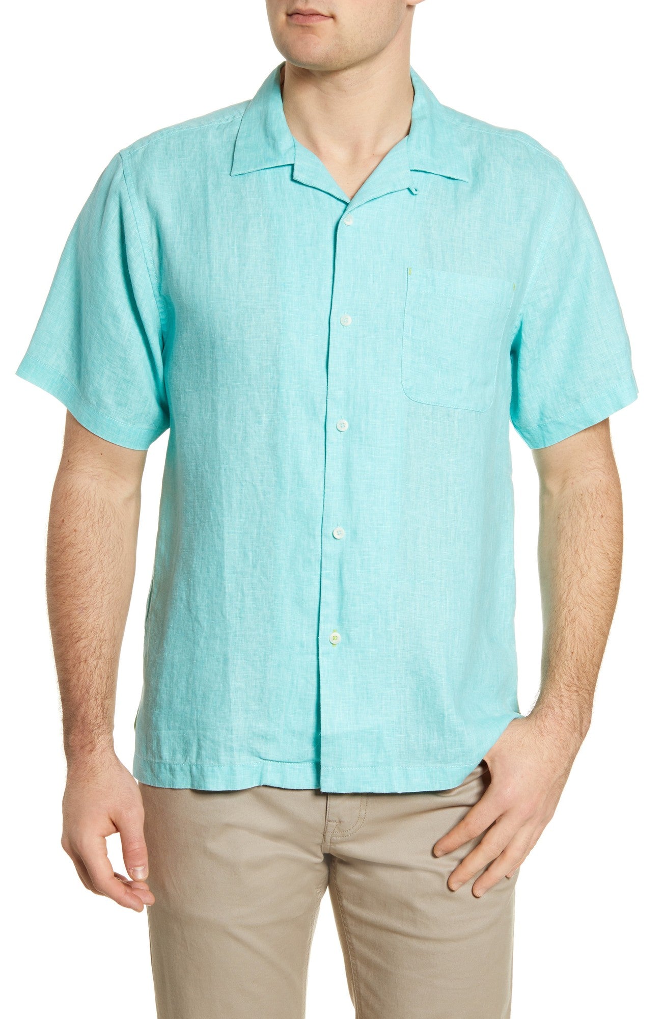 Tommy Bahama Men's Short Sleeve Button Down Camp Shirt Sea Glass Blue  XL