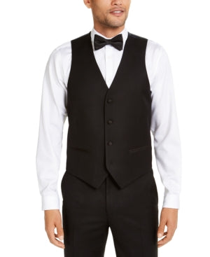 Alfani Mens Classic fit Button-Up Tuxedo Suit Vest Medium Black Solid Stretch
