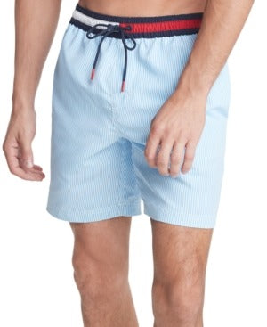 Tommy Hilfiger Men's Ithaca 7" Swim Trunks XL Blue Striped