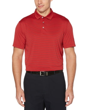 Pga Tour Men's Feeder Stripe Performance Golf Polo Shirt Chili Pepper Red Small