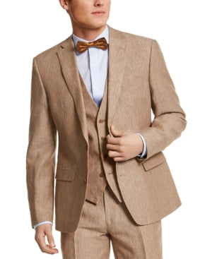 Bar Iii Menss Slim fit Suit Jacket Blazer 38 L Dark Beige Striped