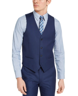 Alfani Mens Slim fit Button-Up Suit Vest XL Blue Solid Stretch
