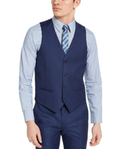 Alfani Mens Slim fit Button-Up Suit Vest Large Blue Solid Stretch