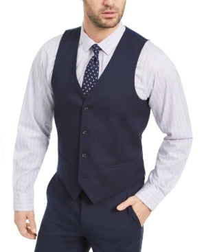 Alfani Mens Slim fit Button-Up Suit Vest Small Blue Solid Stretch