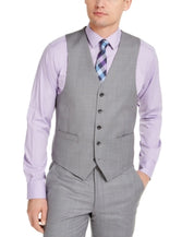 Michael Kors Mens Classic fit Button-Up Vest Medium Grey Solid Stretch