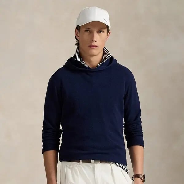 Polo Ralph Lauren Mens Regular fit Hoodie Sweater XL Cashmere Blue Solid