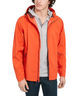 Hawke & Co. Men's All Season Lightweight Stretch Hooded Rain Jacket Orange Large