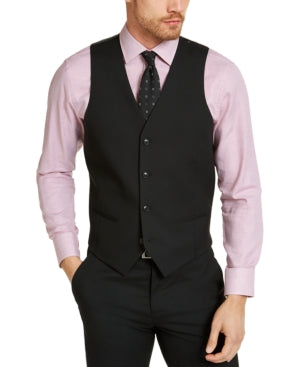 Alfani Mens Slim fit Button-Up Suit Vest Large Black Solid Stretch