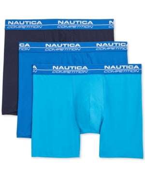 Nautica Men's 3 Pack Competition Boxer Briefs Blue Large
