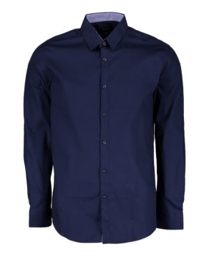 Galaxy By Harvic Mens Slim fit Long Sleeve Button-Up Shirt Large Navy Blue Solid