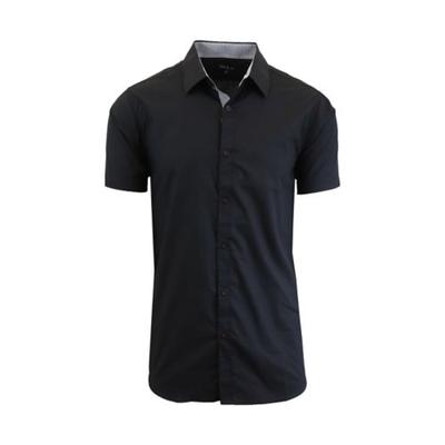 Galaxy by Harvic Men's Slim Fit Short Sleeve Solid Dress Shirt Black Medium