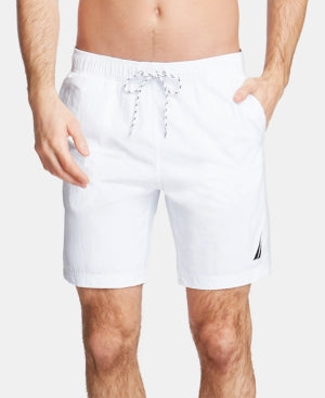Nautica Mens Regular fit Swim Trunks Swimwear Large / 8 Inseam White Solid