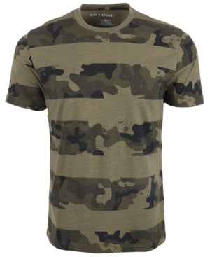 Sun + Stone Men's Camo Striped Short Sleeve Crewneck T Shirt Green Combo Medium