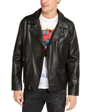 GUESS Men's Faux Leather Motorcycle Jacket Black Small