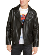 Guess Men's Regular Fit Faux Leather Motorcycle Jacket Coat Medium Black