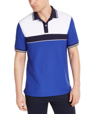 Club Room Men's Stripe Short Sleeve Polo Shirt  Blue 2XL